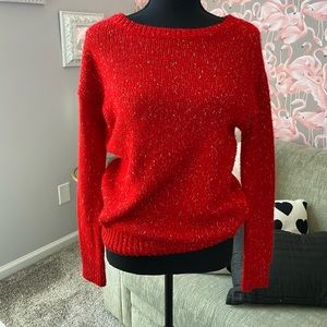 American Eagle, Gold sparkle red sweater Xs